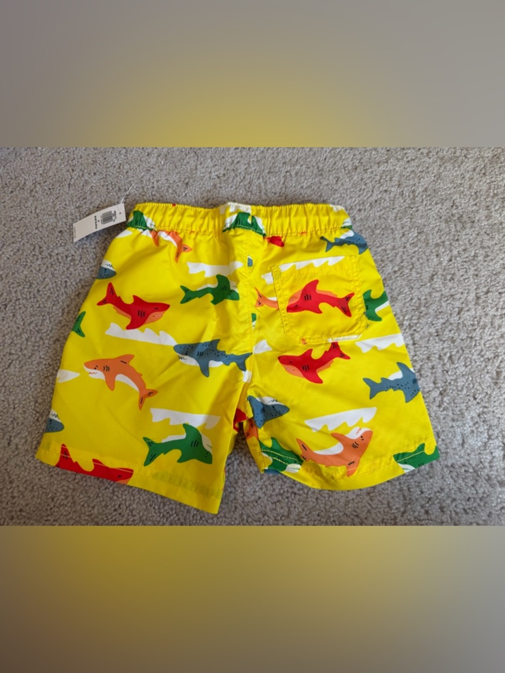 NWT Old Navy Toddler Boys Swim Trunks 3T Shark Print Yellow Summer Swim Shorts - Picture 2 of 3